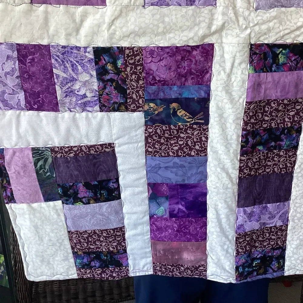 NWT. Handcrafted Purple and White Patchwork Quilt